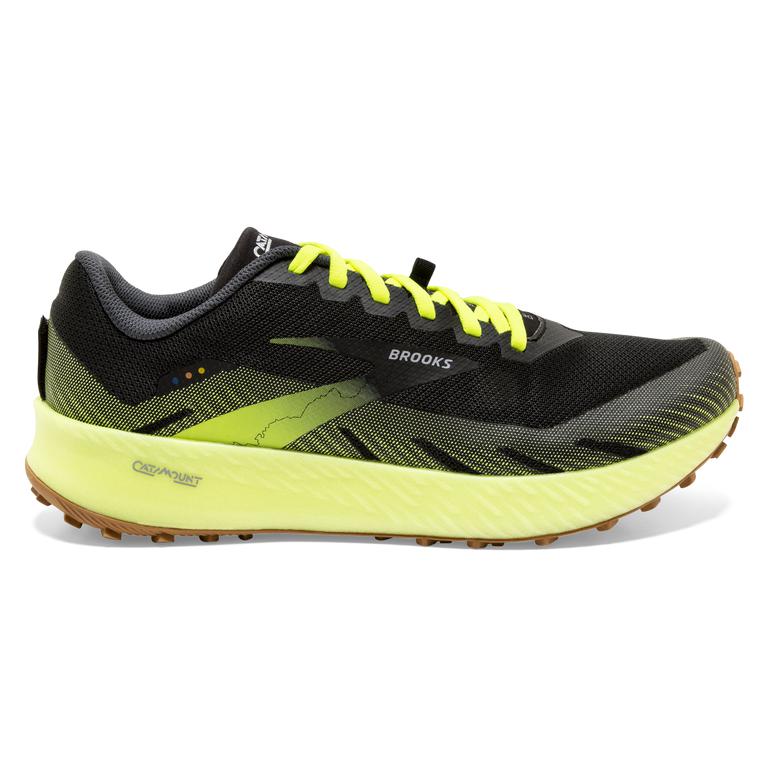 Brooks Catamount Trail Running Shoes - Men's - Black/Nightlife/GreenYellow (54302-WRNG)